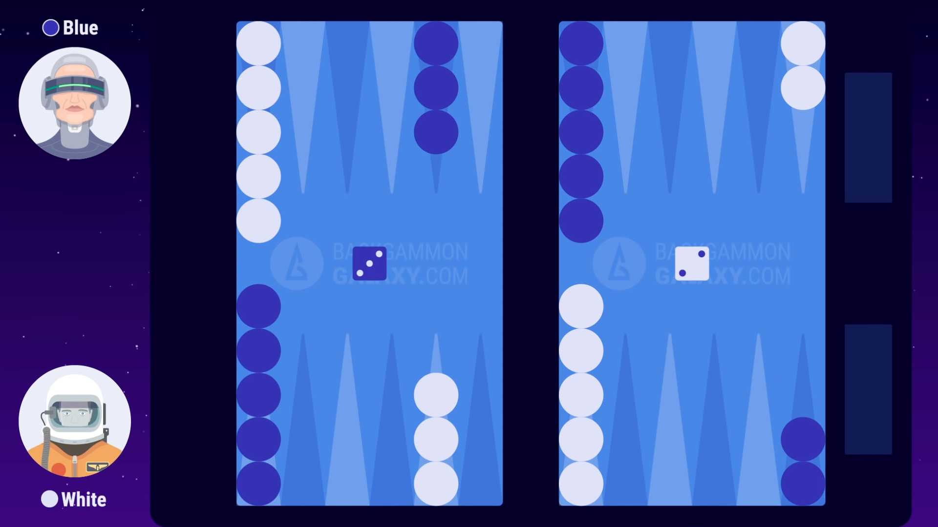 The highest number wins the opening roll and they can either choose to combine the two numbers on the dice and move one checker, or play the numbers separately and move two checkers.  Now the next roll is on the other player. If you roll two identical number, it’s called a double. Rolling a double will give you twice the numbers and just like a regular roll you can choose to move one checker, or separate checkers, as long as four numbers are used.  Also know that there’s no limit to how many checkers you can place on a point.