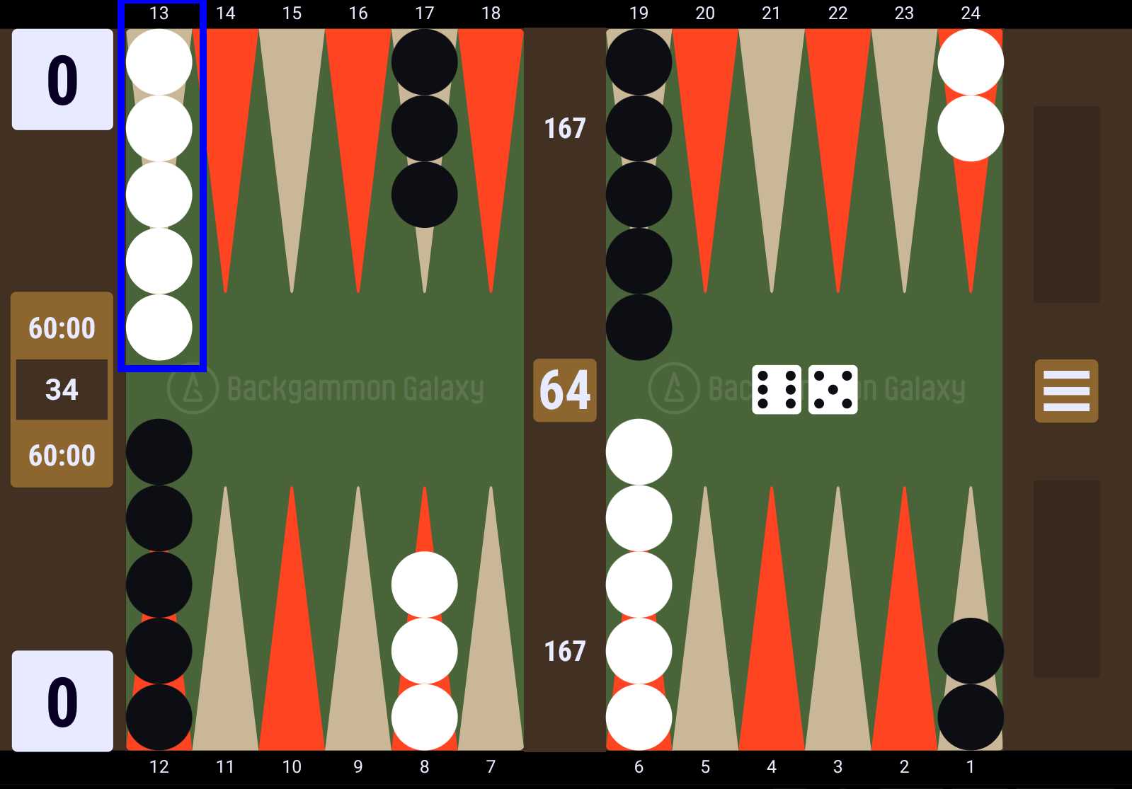 Backgammon Position with Mid-point checkers