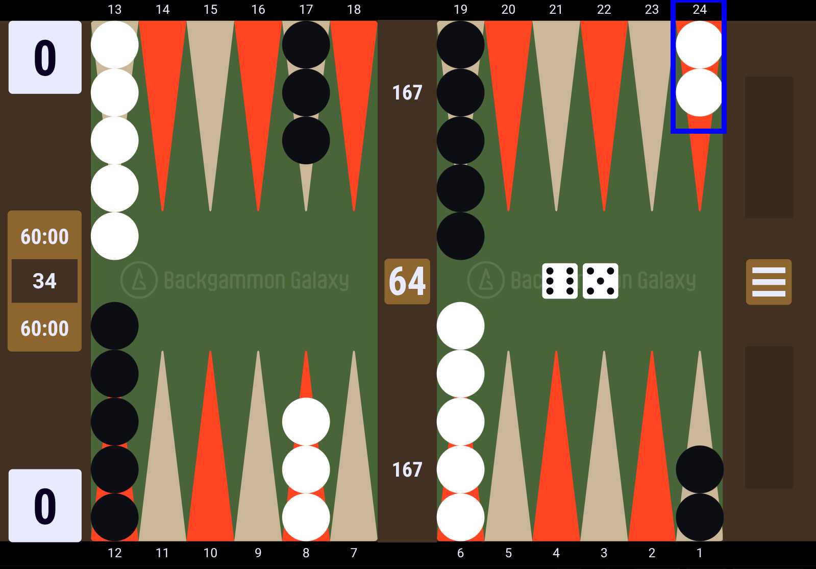 Backgammon Position Back Checkers
